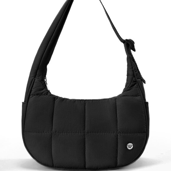 Small Puffer Crescent Shoulder Bag for Women, Nylon Quilted Shoulder Purses, Puf - Picture 1 of 6